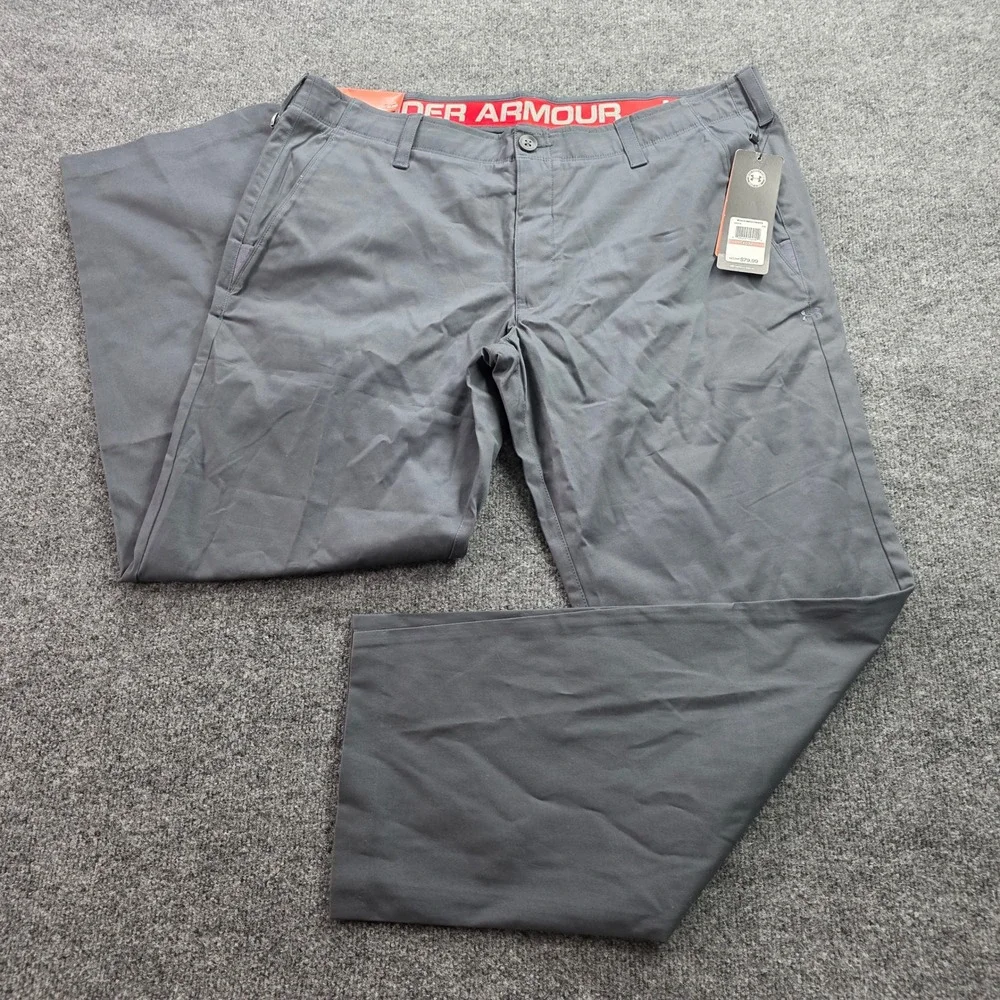 Under Armour Chino Pants Mens 42x32 Gray Straight Leg Stretch Golf Trousers NWT